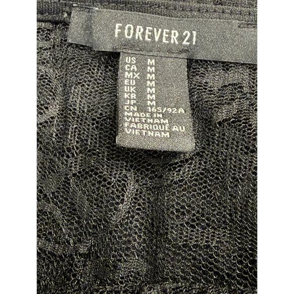 Forever 21 Black Lace Peplum Top Women’s Medium Short Sleeve Evening Blouse - Picture 6 of 8